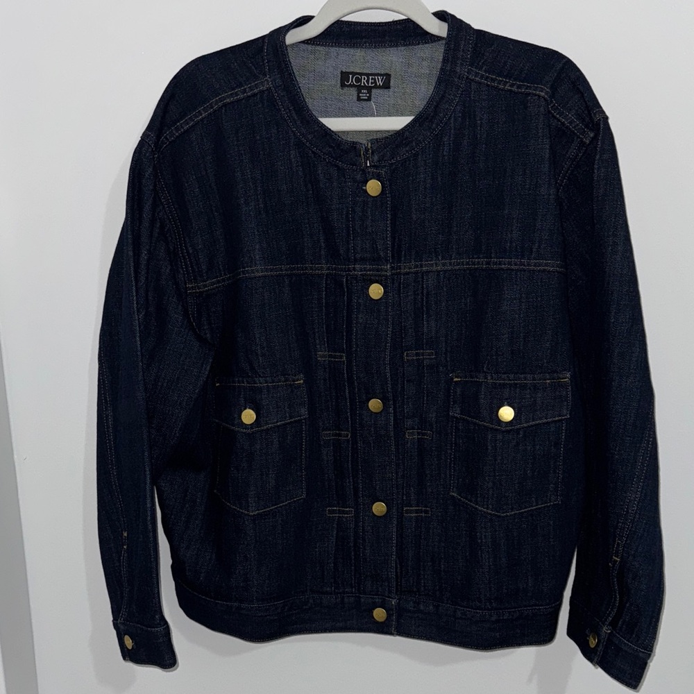 J. Crew Navy Denim Jacket with Brass Accents